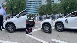 Guy does flying Hammer Fist in road rage incident