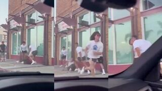 Guy stabbed in street fight has HUGE GASH in thigh