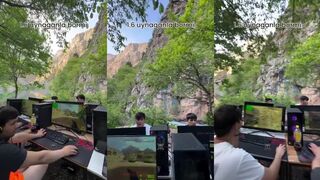 Gamers play Counter Strike on a Lake in Uzbekistan
