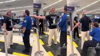 Guy wears funny TSA shirt at airport. Guess what happens next!