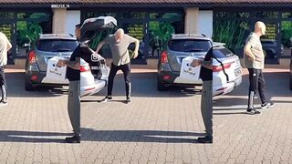 Guy shows off self-opening trunk, but didn't expect what happened next