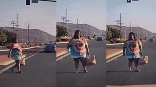 Woman stops traffic to throw a fit