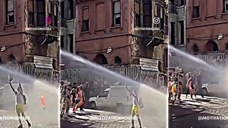 Turkish police blast dude with water cannon