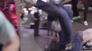 Drunk guy swings, misses, then gets SUPLEXED