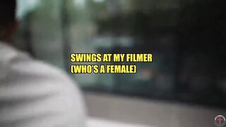 Unhinged woman attacks man in front of her own child