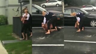 Girl lands HARD on the CURB during chick fight