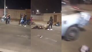 Cop clotheslines biker with a helmet, this video is insane