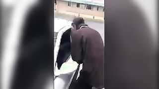 Car thief gets the SPARTA KICK
