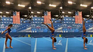 Gymnast Sydney Smith does handstand, something we're probably bad at