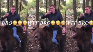 Dude riding a bear and drinking Vodka