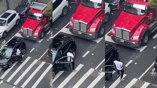 Truck driver honks, then black dude gets out and it's all over