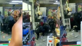 Suspect gets murked in a store by a gang of cops