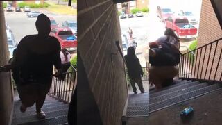 Big girl takes a tumble down the stairs