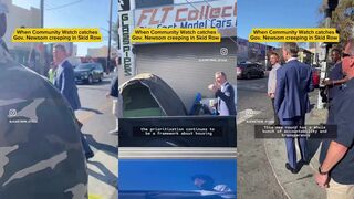 Gavin Newsom strolling through Skid Row
