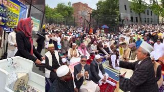 AOC preached "solidarity" in a hijab as male-only crowd IGNORED her